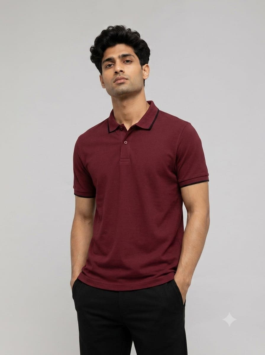 Cotton 240 GSM Tipping Polo Neck T-Shirt - Custom Apparel Manufacturing Cut N Stitch