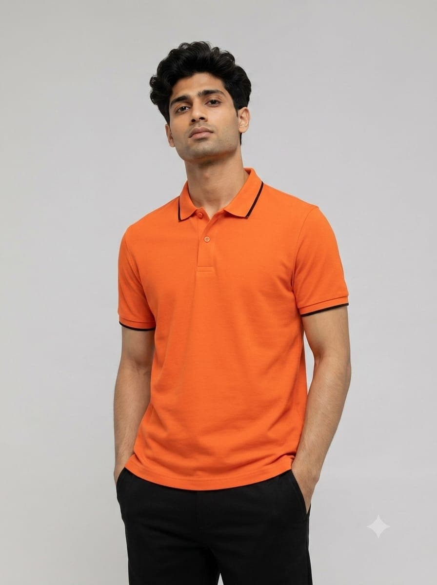 Cotton 240 GSM Tipping Polo Neck T-Shirt